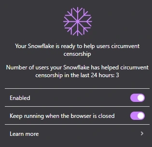 Implementation of Snowflake on brave browser