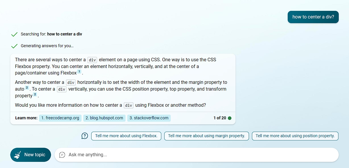Bing Chatbot Dialog preview