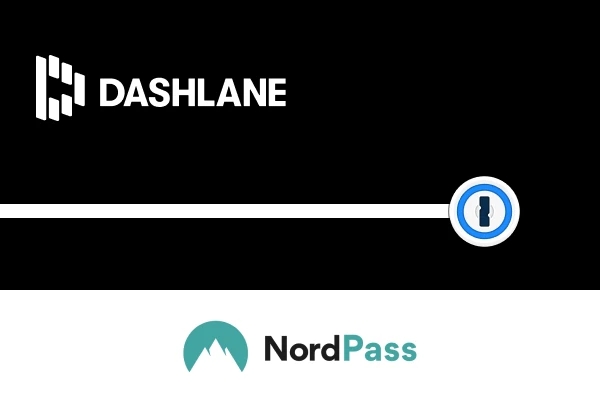 Paid Password Manager Logo; Dashlane, NordPass, 1Password